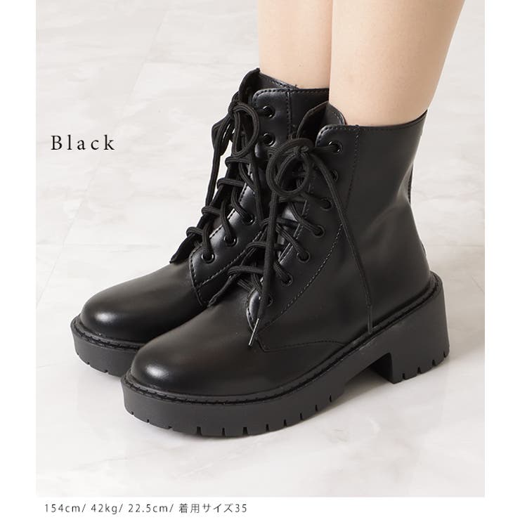 レースアップブーツ PUレザー ショートブーツ[品番：LCLW0003737