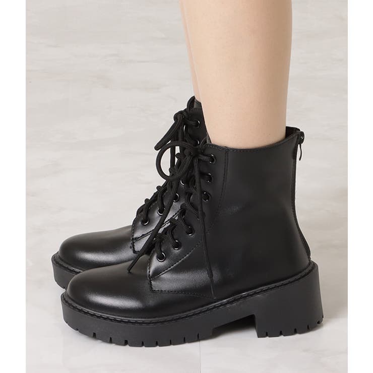 レースアップブーツ PUレザー ショートブーツ[品番：LCLW0003737