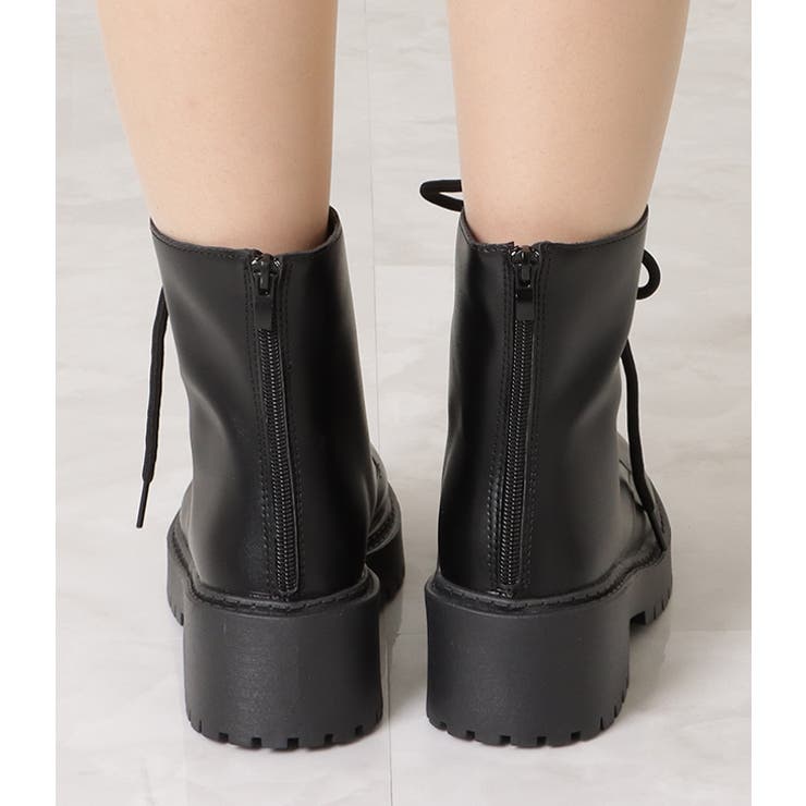 レースアップブーツ PUレザー ショートブーツ[品番：LCLW0003737