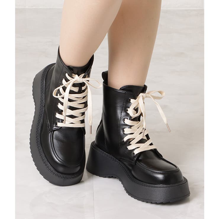 厚底 レースアップブーツ PUレザー | レースレディース  | 詳細画像11 