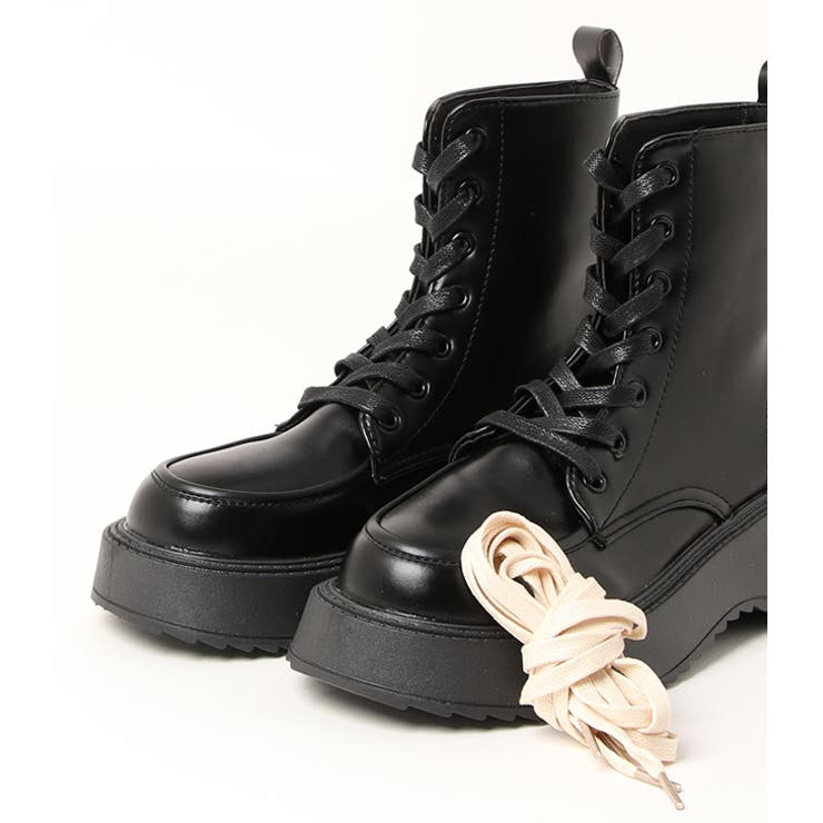 厚底 レースアップブーツ PUレザー | レースレディース  | 詳細画像18 