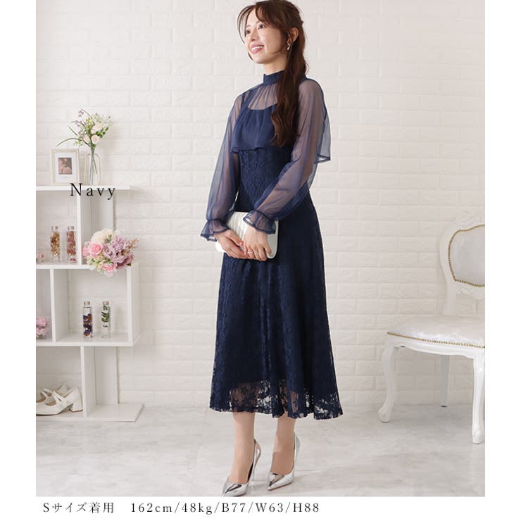 シフォンブラウス付きレーシィキャミソールワンピース 女性