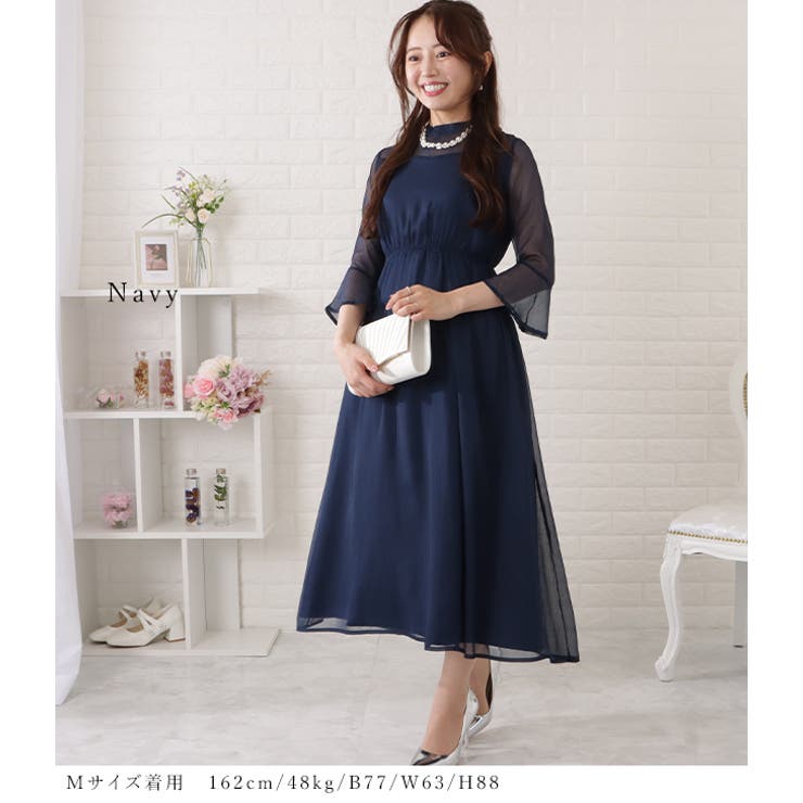 ウエストギャザーフレアシフォンワンピース 女性 レディース | レースレディース  | 詳細画像15 