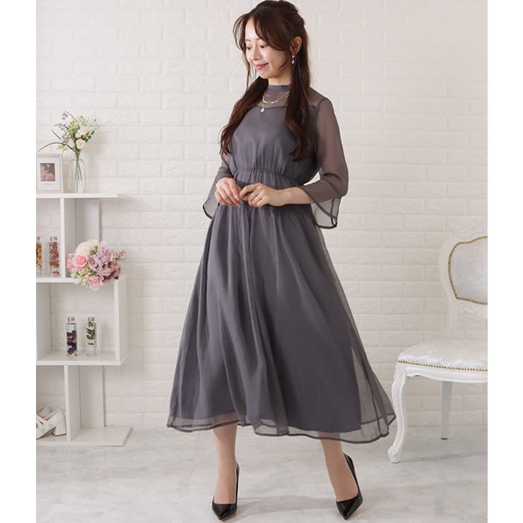 レオナール華やかなシフォンスリーブワンピ レオナール華やかなシフォンスリーブワンピ レオナール華やかな