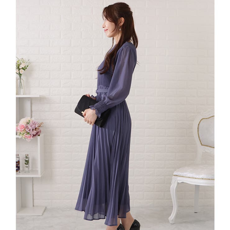 GIRL｜レース&シフォンプリーツロングフレア 結婚式 ワンピース