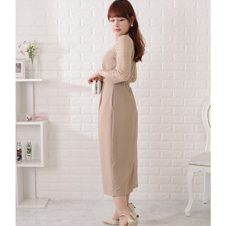 7分袖レトロレースドッキングワンピース 女性 レディース | レースレディース  | 詳細画像5 