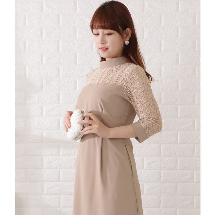 7分袖レトロレースドッキングワンピース 女性 レディース | レースレディース  | 詳細画像6 