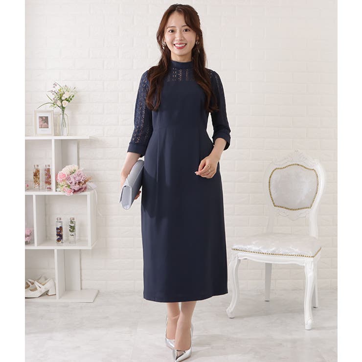 7分袖レトロレースドッキングワンピース 女性 レディース | レースレディース  | 詳細画像8 