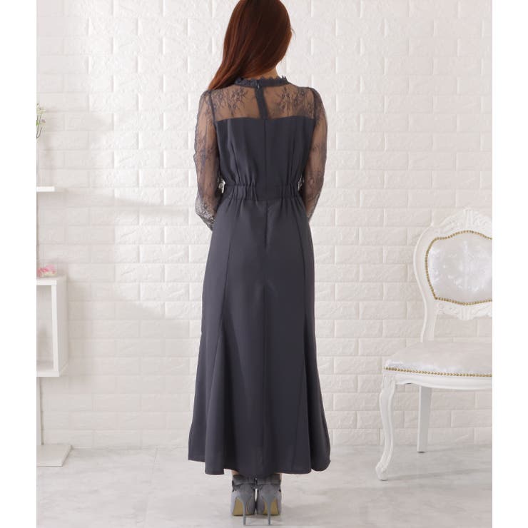 キャンディスリーブレースドッキングロングワンピース 女性