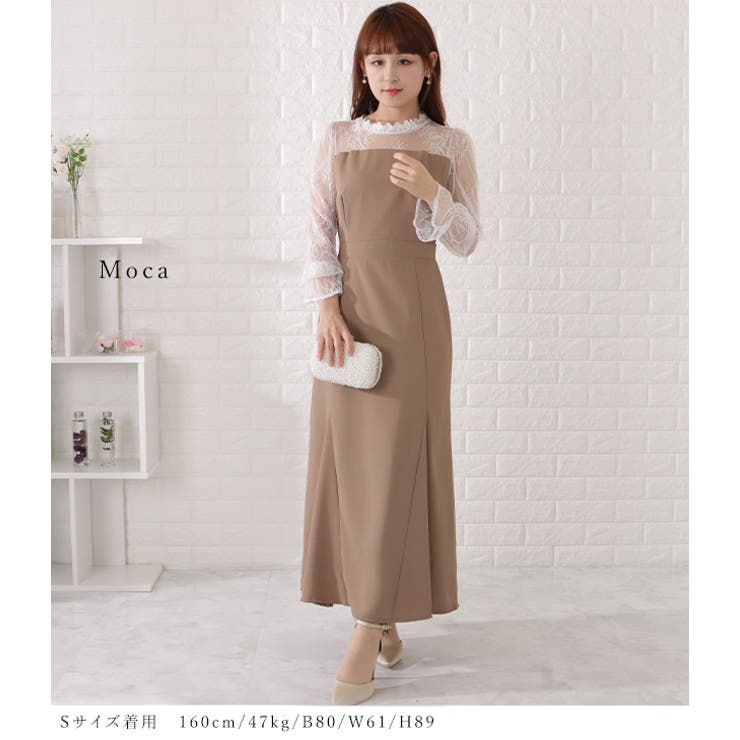 キャンディスリーブレースドッキングロングワンピース 女性 レディース | レースレディース  | 詳細画像3 