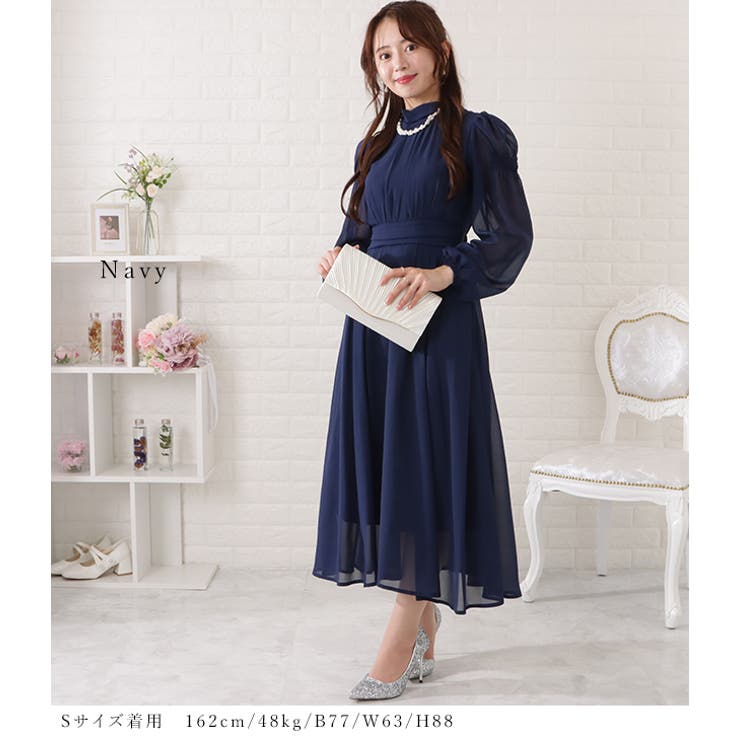 ギャザーシェイプロングシフォンワンピース 女性 レディース