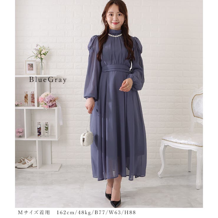 ギャザーシェイプロングシフォンワンピース 女性 レディース