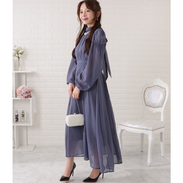 ギャザーシェイプロングシフォンワンピース 女性 レディース[品番：LCLW0003654]｜レースレディース  （レースレディース）のレディースファッション通販｜SHOPLIST（ショップリスト）