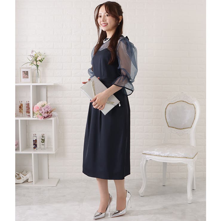 バックリボンシフォンドッキングビスチェワンピース 女性 レディース | レースレディース  | 詳細画像5 