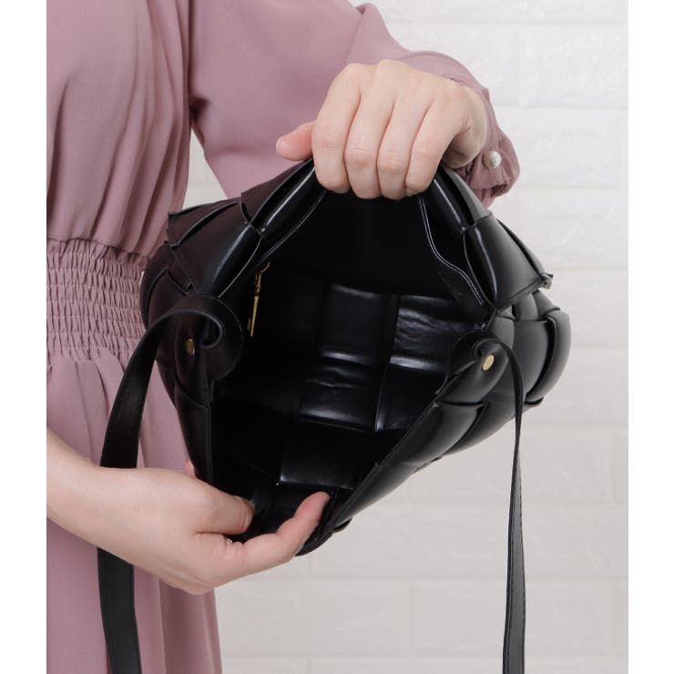 スクエア型 編み込み ショルダーバッグ[品番：LCLW0003938