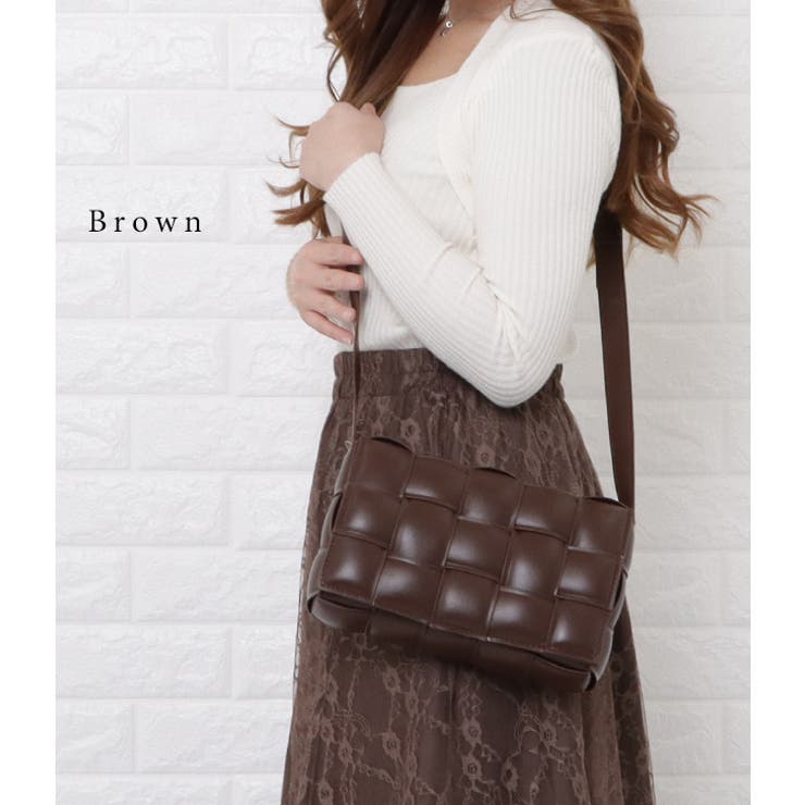 スクエア型 編み込み ショルダーバッグ[品番：LCLW0003938