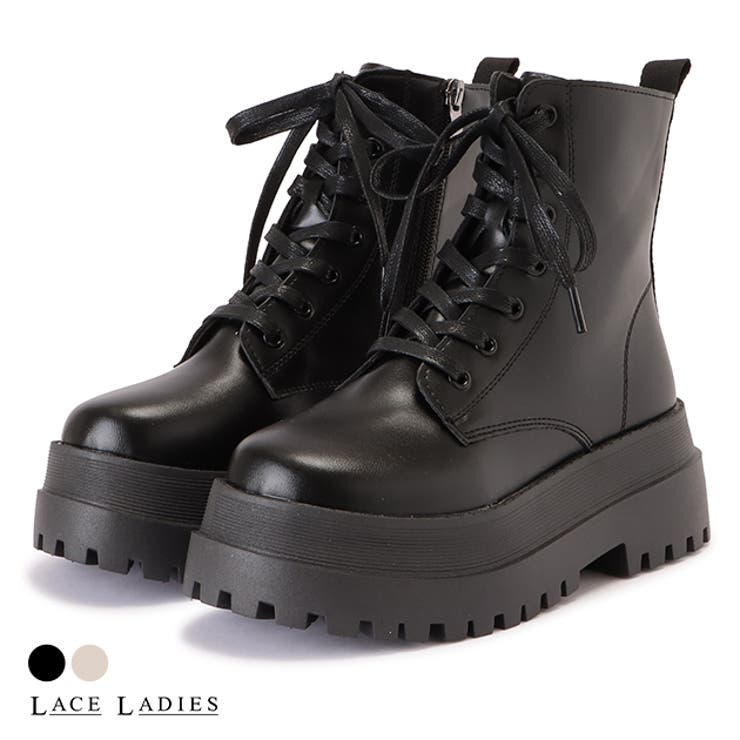 厚底 レースアップ ショートブーツ[品番：LCLW0003817]｜レース