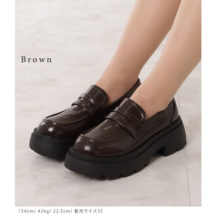 厚底 エナメル コインローファー[品番：LCLW0003841]｜レース