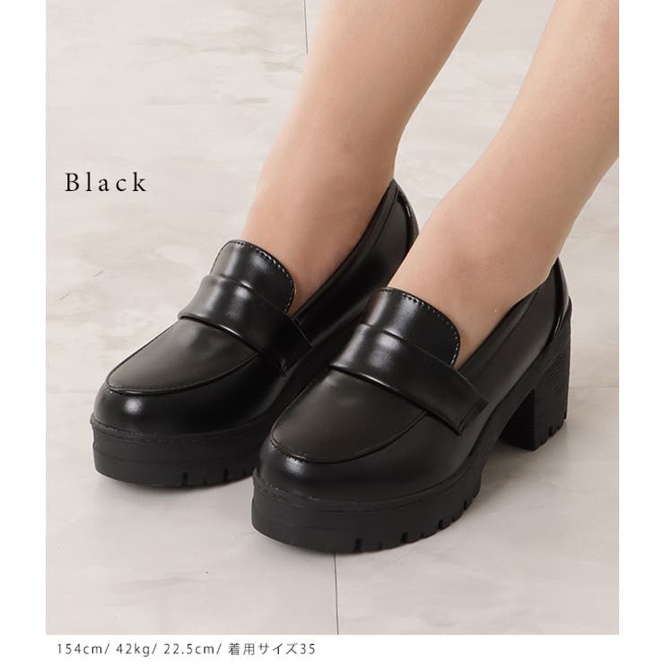 チャンキーヒール ローファー 厚底[品番：LCLW0003848]｜レース