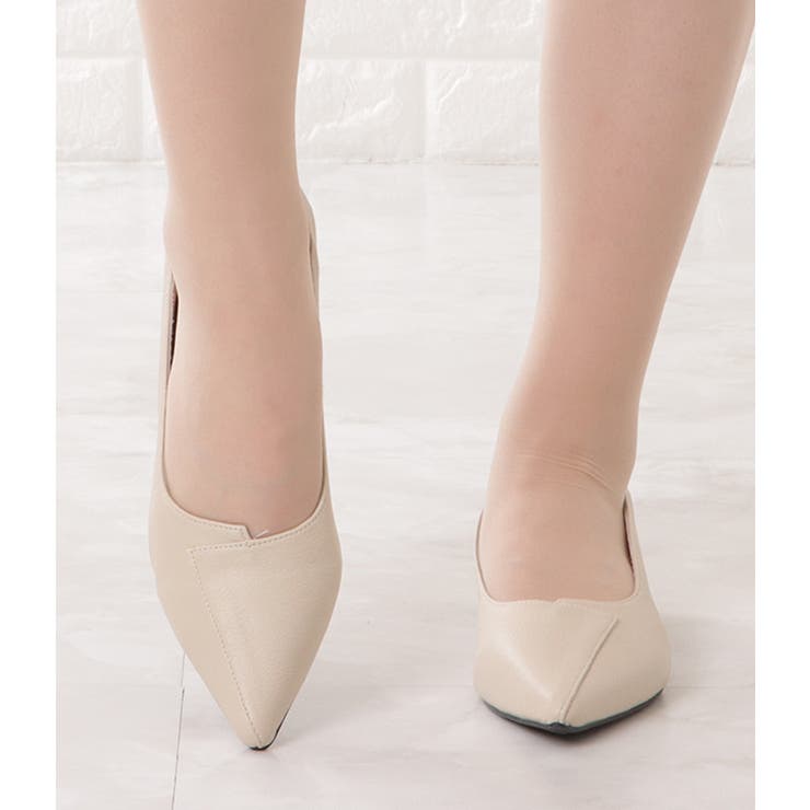 レザー調レイヤードローヒールパンプス 女性 レディース | レースレディース  | 詳細画像10 