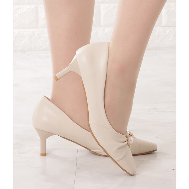 パールモチーフ付きスクエアトゥギャザーパンプス 女性 レディース | レースレディース  | 詳細画像7 