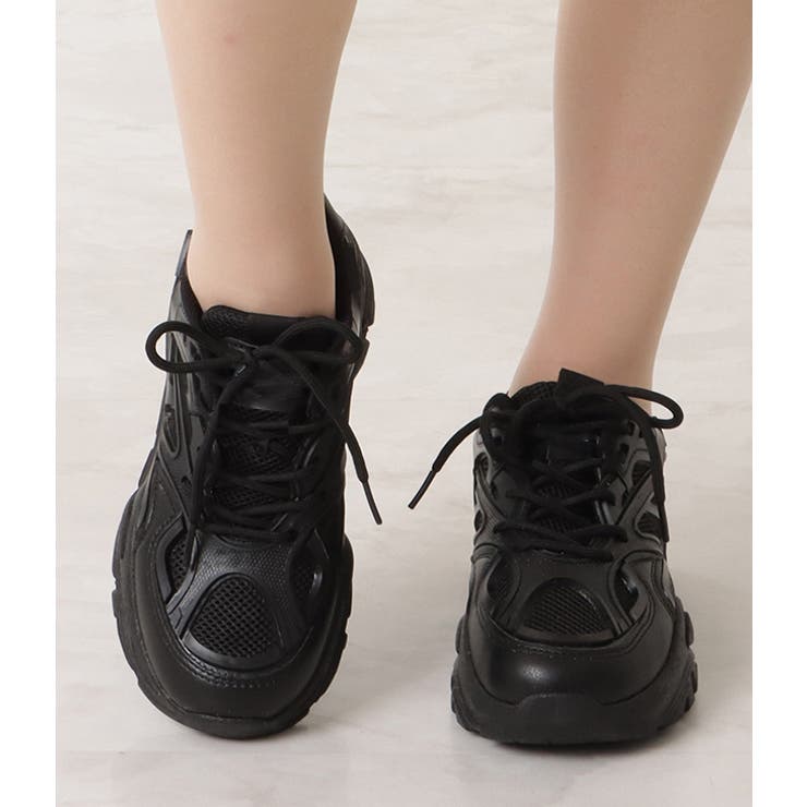 異素材ボリュームレースアップスニーカー 女性 レディース[品番