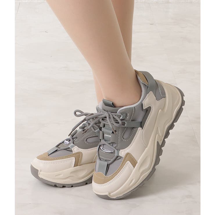 くすみカラー厚底ダッドスニーカー 女性 レディース[品番：LCLW0004004
