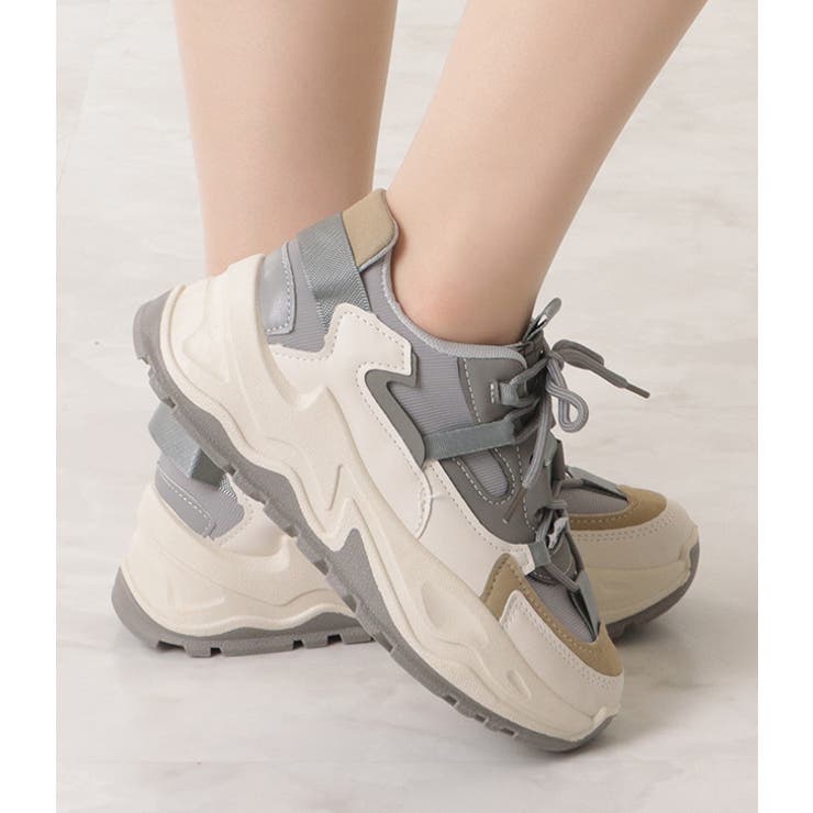 くすみカラー厚底ダッドスニーカー 女性 レディース[品番