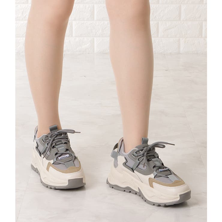 くすみカラー厚底ダッドスニーカー 女性 レディース[品番 くすみカラー厚底ダッドスニーカー 女性 レディース[品番