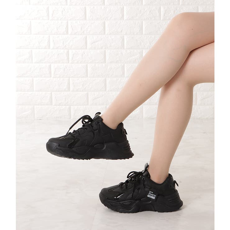 パッチワーク風厚底レースアップダッドスニーカー 女性 レディース | レースレディース  | 詳細画像5 