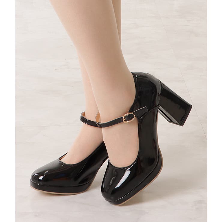 新品❤️AKAISHI レディース　パンプス　エナメル　ストラップ　黒　25cm 新品❤️AKAISHI レディース パンプス エナメル ストラップ 黒 25cm