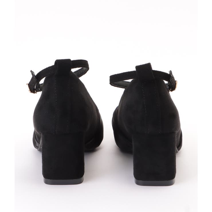 スエード調シフォンリボン付きチャンキーヒールパンプス レディース