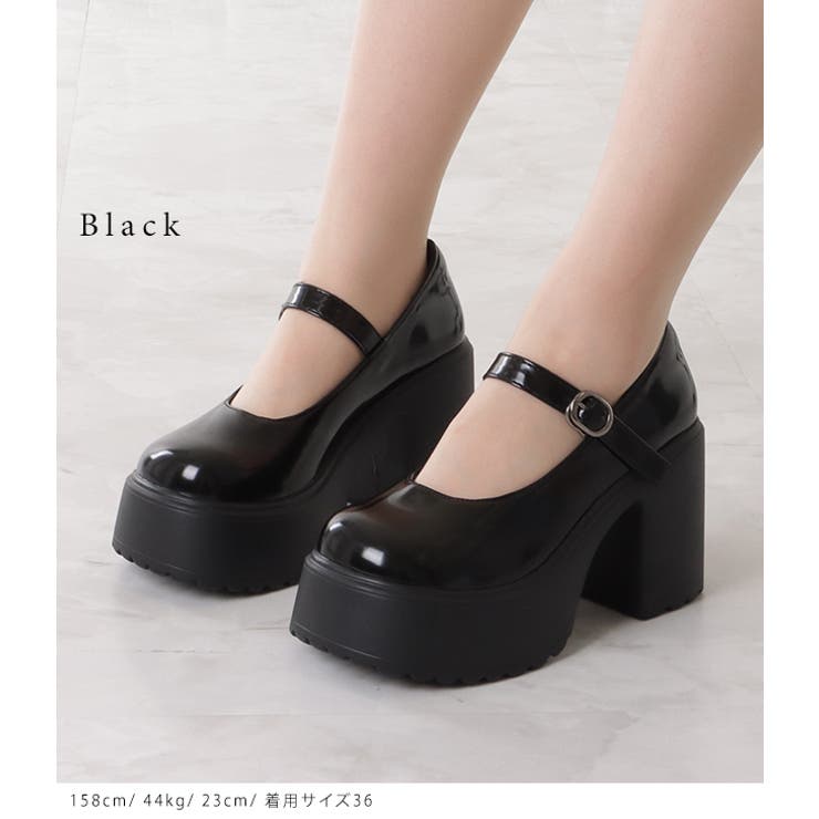 エナメル調厚底おでこパンプス レディース 女性[品番