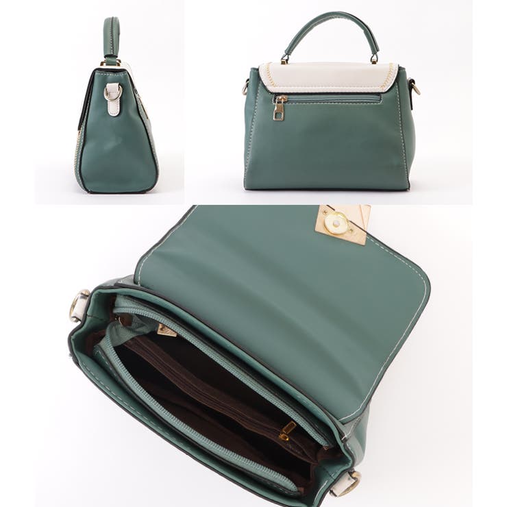 スクエアモチーフ付きレザー調バイカラーショルダーバッグ レディース 女性 | レースレディース  | 詳細画像18