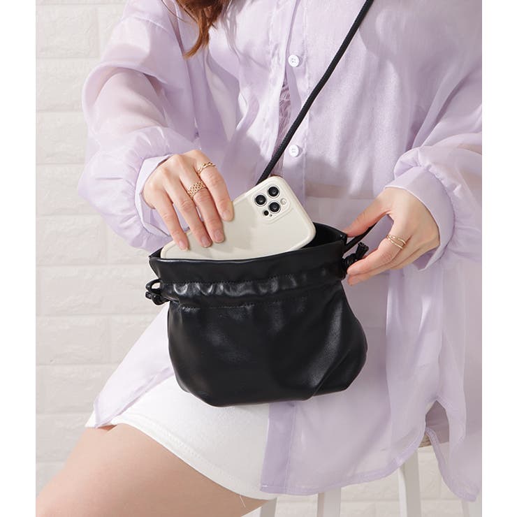 レザー調ドローストリング巾着ショルダーバッグ レディース 女性 | レースレディース  | 詳細画像7 