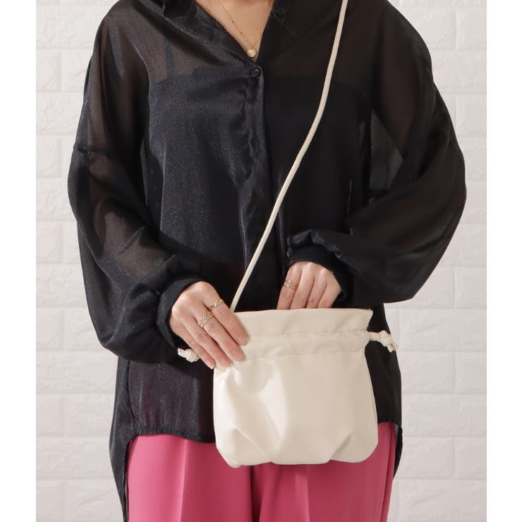 ショット巾着レザードローストリングバッグ ショルダーSchott ブラック ショット巾着レザードローストリングバッグ ショルダーSchott