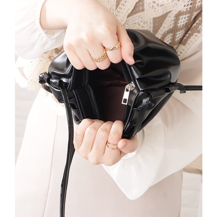 レザー調ギャザーショルダーバッグ レディース 女性 | レースレディース  | 詳細画像6 