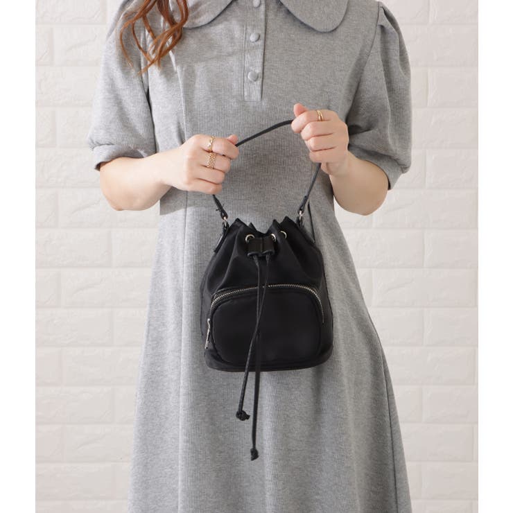 巾着型多ポケット2WAYショルダーバッグ レディース 女性[品番 巾着型多ポケット2WAYショルダーバッグ レディース 女性[品番
