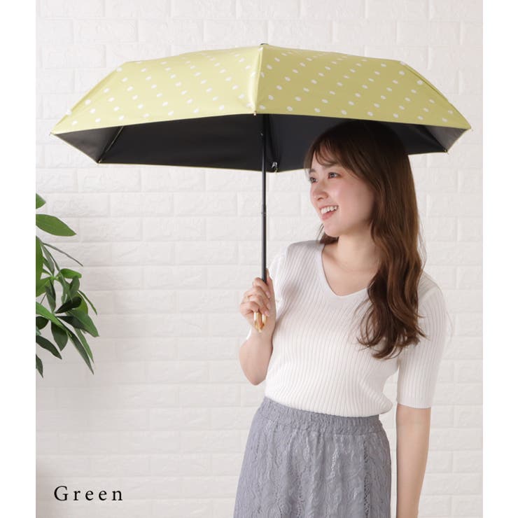 晴雨兼用ドット柄U型ハンドル折りたたみ傘 レディース