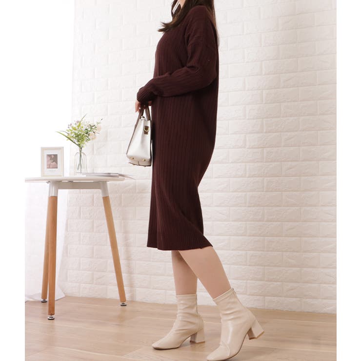 Vネックリブニットミディワンピース 女性 レディース | レースレディース  | 詳細画像7 