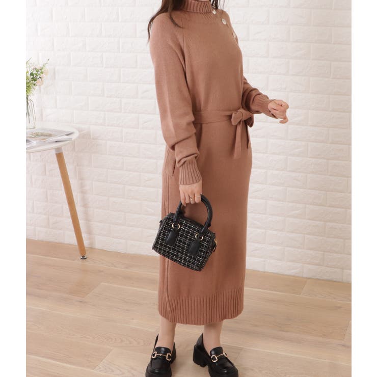 ウエストリボン付タートルネックボタンワンピース 女性 レディース | レースレディース  | 詳細画像11 