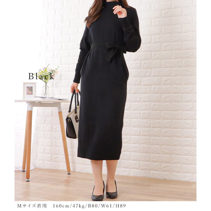 ウエストリボン付タートルネックボタンワンピース 女性 レディース | レースレディース  | 詳細画像3 