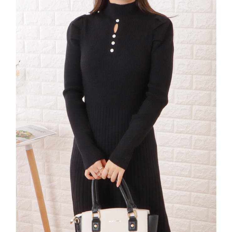 プチハイネックリブニットカットアウトワンピース 女性 レディース | レースレディース  | 詳細画像11 