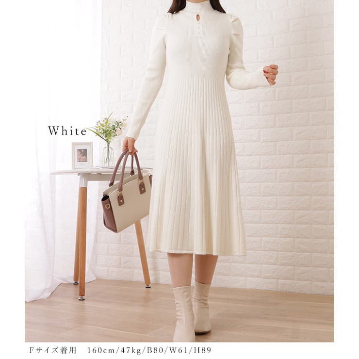 プチハイネックリブニットカットアウトワンピース 女性 レディース | レースレディース  | 詳細画像13 