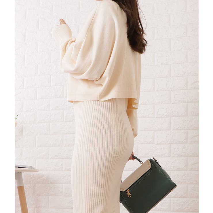 リブニットワンピ×クロップドトップスセットアップ 女性 レディース | レースレディース  | 詳細画像7 