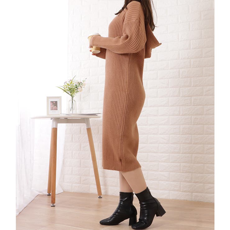 フード付きリブニットゆるシルエットワンピース 女性 レディース | レースレディース  | 詳細画像15 