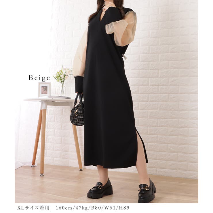 チュールドッキングスキッパーロングワンピース 女性 レディース | レースレディース  | 詳細画像3 