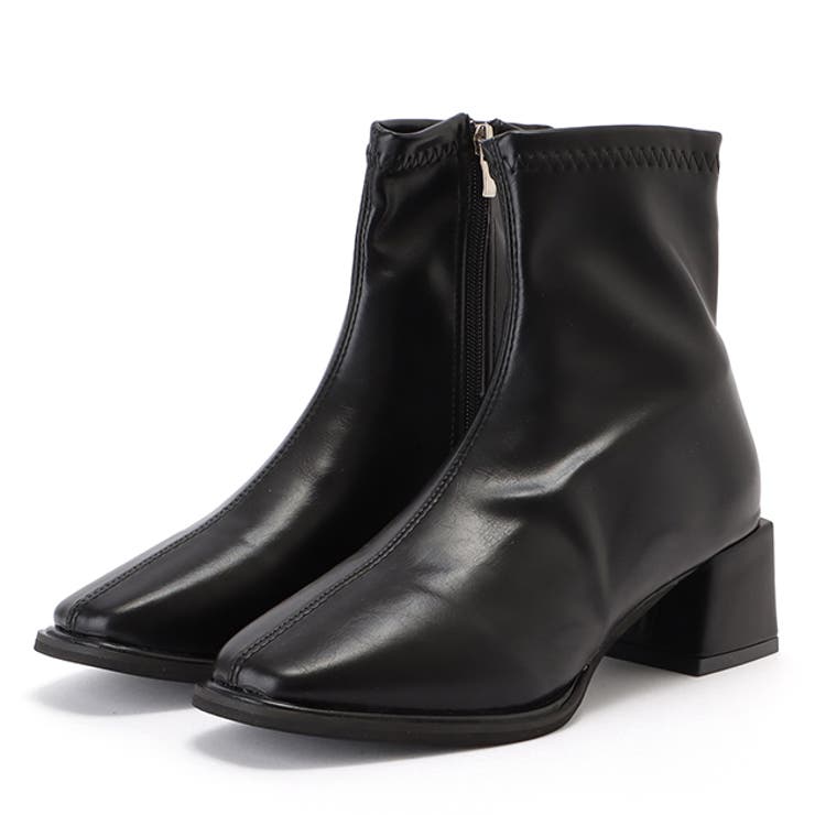 レザー調スクエアチャンキーショートブーツ 女性 レディース | レースレディース  | 詳細画像1 