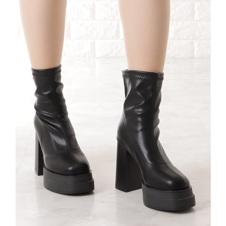 レザー調厚底チャンキーショートブーツ 女性 レディース | レースレディース  | 詳細画像8 