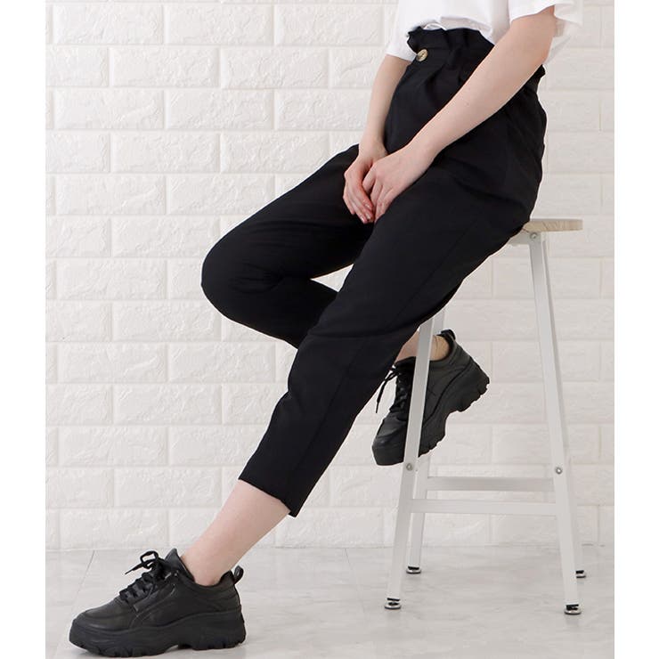 ハイウエストベルト付きクロップドパンツ 女性 レディース[品番